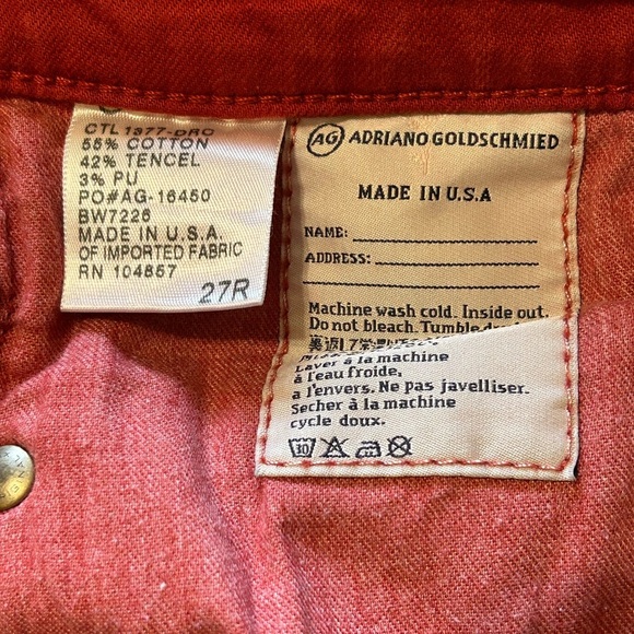 Adriano Goldschmied AG Stevie Slim Straight Ankle Jeans Red Orange Women Size 27 - Picture 12 of 12